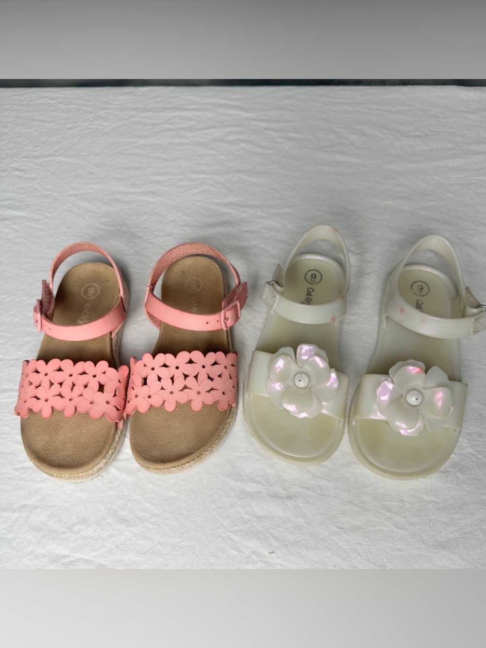 Cat & Jack Pink Floral Cutout Sandals and Pearl-Accent Iridescent Jelly Sandals